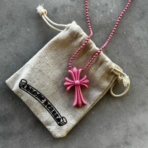 Chrome Hearts Tokyo 20th Anniversary Light Pink Cross Necklace with Dust Bag